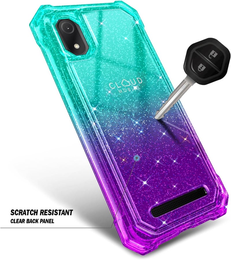 WDHD Designed for Cloud Mobile Stratus C8 Phone Case with Tempered Glass Screen Protector, Full-Body Protective Shockproof Rugged Bumper Cover for Women Girl Kids (Glitter Aqua/Purple) - Image 4